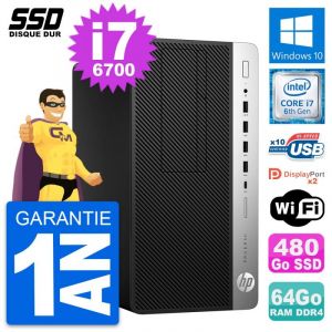 PC Tour HP ProDesk 600 G3 Intel Core i7-6700 RAM 64Go SSD 480Go Windows 10 Wifi - Occasion