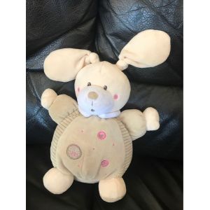 Doudou Boule Lapin Beige Blanc Ray&eacute; Coeurs 24 Cm Nicotoy - Occasion