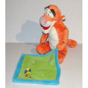 doudou tigrou avec son mouchoir vert bleu cerf volant peluche disney tigre 27 cm assis - Occasion