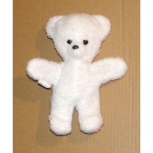 Peluche Ours Blanc Yeux Et Nez Noir Vintage Boulgom - Doudou Ourson Grelot Etiquette Noir 22 Cm - Occasion