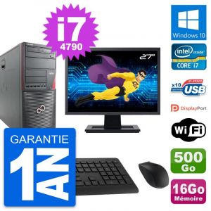 PC Tour Fujitsu W530 MT Ecran 27" i7-4790 RAM 16Go Disque 500Go Windows 10 Wifi - Occasion