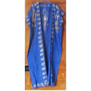 Long Vêtement À Pans Ouverts-Sans Manches-Coton Égyptien Bleu Brodé De Fils Dorés-À Porter Comme Tenue D'intérieur Ou Pour Une Fête Costumée- Rapporté D'egypte En 1996-Fabrication Artisanale - Occasion