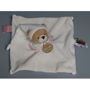 Doudou Ours Plat Blanc Rayé Rose Tatoo Doudou Et Compagnie - Occasion