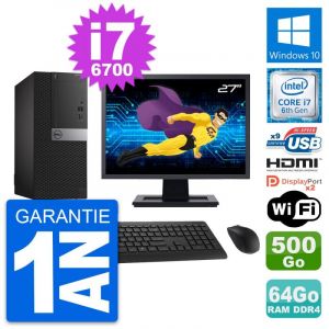 PC Tour Dell 7050 Ecran 27" i7-6700 RAM 64Go Disque 500Go HDMI Windows 10 Wifi - Occasion