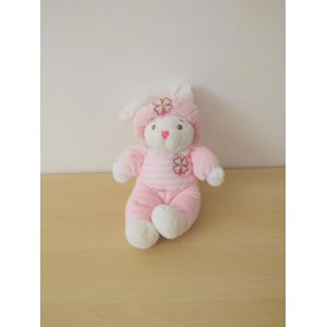 Peluche Doudou Lapin Blanc Rose Chapeau Kimbaloo - Occasion