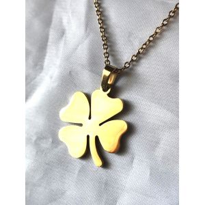 Collier Pendentif Tr&egrave;fle Quatre Feuilles Bijou Dor&eacute; Fantaisie Hommes Femmes - Occasion