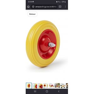 Roue de brouette 3.50-8 de marsue Wiltec. Roue et Pneumatique en PU.Jusqu&rsquo;&agrave; 130 kg &ndash; avec Jante en acier et axe &ndash; pour Diable, Chariot, Charrette - Occasion