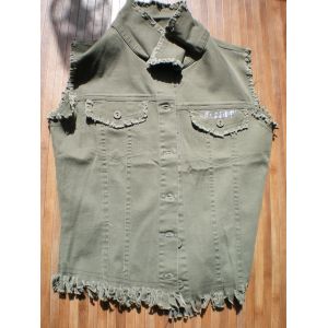 Veste Kaki Militaire Punk Grunge Sans Manches Pour Femmes M - Occasion