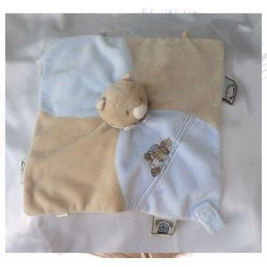 Doudou Peluche Plat Ours Plat Beige Et Bleu Train Attache T&eacute;tine Noukie's - Occasion