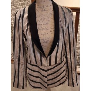 Blazer Argent&eacute; Et &Agrave; Rayures Noires Brillantes - Occasion