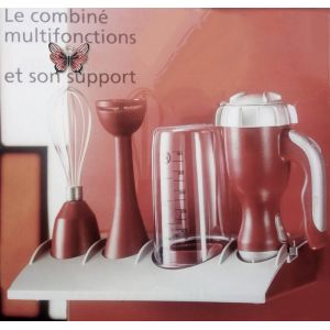 Mixeur plongeant hachoir + fouet batteur - 100% neuf - rouge et gris - combiné électrique avec socle support de rangement à poser ou mural + bol verre doseur - mixer fouet de cuisine robot culinaire - Occasion