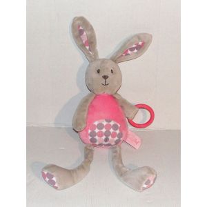 Doudou Lapin Baby Nat Anneau Grelot Pouet Peluche Fille - Occasion