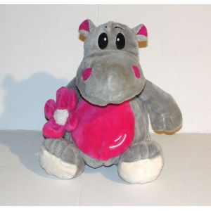peluche hippopotame gris fleur rose doudou animal casino - Occasion