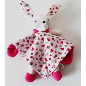 Doudou Lapin Obaibi Blanc Rose Fuchsia Fraises Framboises Peluche Jouet Bebe Petite Fille - Occasion