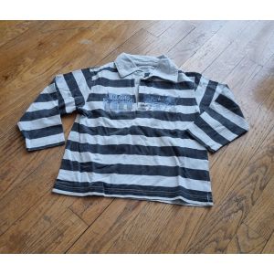 Polo Manches Longues À Rayure Gris Et Noir In Extenso Taille 5ans - Occasion
