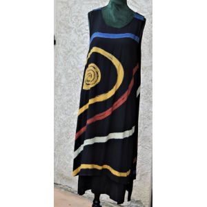 Robe Longue Tricobel:Sur Robe Aux Motifs Camel/&Eacute;cru/Rouille, Sous Robe Noire Avec Poches..Taille &Eacute;tiquet&egrave;e:1 Mais Taille Plus Grand ,38/40 . - Occasion