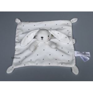 Doudou lapin plat blanc &eacute;toiles grises attache t&eacute;tine Simba Toys - Occasion
