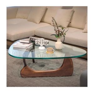 Table Basse Verre Trempé 19mm Style Noguchi Design En Bois Massif Salon- Noyer Foncé - Occasion