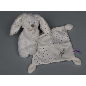 Doudou lapin blanc mouchoir gris pois B&eacute;b&eacute; Pommette - Occasion