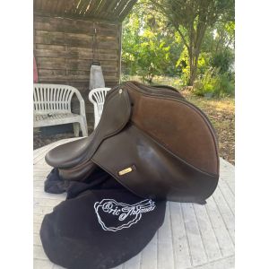 Selle Eric Thomas, Bon État. En Cuir Et En Daim, La Selle Est Très Légère Et Très Souple En 17,5 Pouces. Je La Propose Avec Une Sangle, Une Housse De Selle Et Une Housse De Sangle ( Protéction) . - Occasion