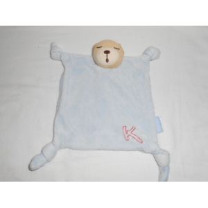 Doudou Plat Carre 4 Noeuds Ours Dormeur Kaloo Bleu K Rouge Eponge A L'arrière - Occasion