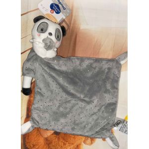 Doudou Panda Mots D'enfants Mouchoir Gris Blanc Peluche Jouet Bebe Comforter Cuddle Baby Animal - Occasion