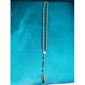 Ancien Chapelet En Bois Et M&eacute;tal Petit Crucifix Croix En Bois Ins&eacute;r&eacute;e Dans Un Moule En M&eacute;tal J&eacute;sus Christ En M&eacute;tal Coloris Argent, Plaque Inri M&eacute;daille De La Sainte Vierge En M&eacute;tal Longueur De 46 Cms - Occasion