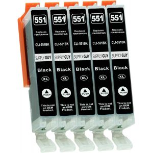 5 Cartouches d'encre avec Puce Compatible avec Canon CLI-551 Noir pour Canon Pixma IP7250 IP8750 IX6850 MG5450 MG5550 MG5650 MG5655 MG6350 MG6450 MG6650 MG7150 MG7550 MX725 MX925 - Occasion