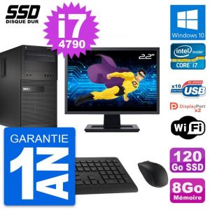 PC Tour Dell XE2 MT Ecran 22" Intel i7-4790 RAM 8Go SSD 120Go Windows 10 Wifi - Occasion
