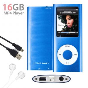 Lecteur MP3 MP4 Player 16Go (Bleu) Vid&eacute;o Radio FM Musique Jeux+ &Eacute;couteurs + C&Acirc;BLE USB + HOUSSE - Occasion