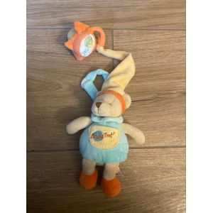 Doudou peluche ours baby nat attache t&eacute;tine jaune orange bleu - Occasion