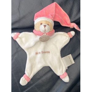 DOUDOU PLAT OURS BLANC ROSE MON DOUDOU BABY NAT 16CM - Occasion