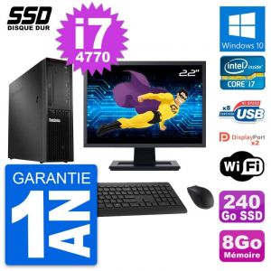 PC Lenovo P300 SFF Ecran 22" Intel i7-4770 RAM 8Go SSD 240Go Windows 10 Wifi - Occasion