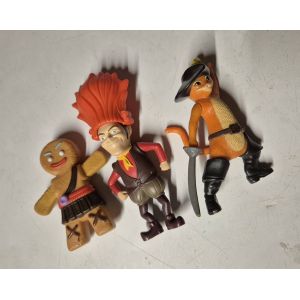 Lot 3 figurine film shrek McDonald's 2010/2011 le chat bott&eacute; pain d'&eacute;pice tracassin - Occasion