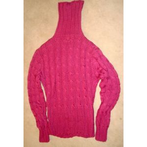 Pull Lynn Adler Tricot Main Col Roulé Décoré Nattes Couleur Pourpre - Taille M - Occasion