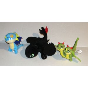 peluche dragon dreamworks lot 3 doudou krokmou furie nocturne - tempete - dragon braguettaure whitehouse - Occasion