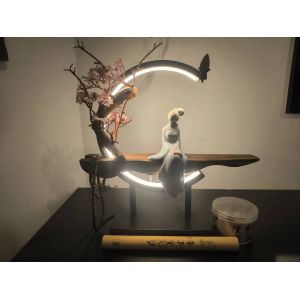 Lampe,Br&ucirc;leur d'encens &agrave; reflux en bois, lumi&egrave;re LED, USB, lampe, cercle en c&eacute;ramique, perles de bouddha, maison, bureau, ameublement - Occasion