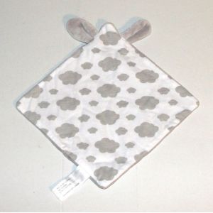 Doudou Plat Lapin Clarins Gris Mouchoir Decors Nuages - Occasion