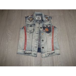 Veste Desigual Jean Délavé Empiècements Strass Et Tissus 40 Tbe - Occasion