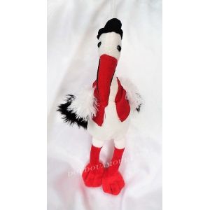 Doudou Peluche Cigogne Blanc Chapeau Noir Gilet Rouge Cp International 33 Cm - Occasion