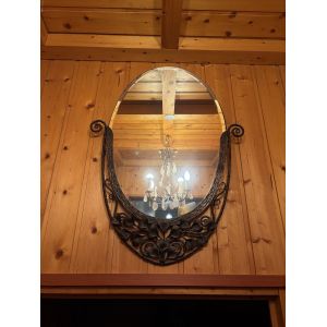 Miroir ovale ancien fer forg&eacute; - Occasion