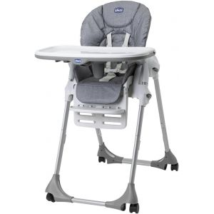 Chicco Chaise Haute R&eacute;glable Polly Easy Pour Enfants De 6 Mois &Agrave; 3 Ans (15 Kg), Inclinable, Avec Hauteur Et Repose-Pieds R&eacute;glables, 4 Roues, Pliage - Gris M&eacute;lange - Occasion