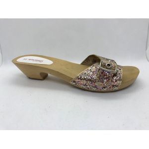 Mules Sabots Bois Clair Massif Pointure 39 Petits Talons Les Tropéziennes Par M Belarbi Rose Paillettes Relief Strass - Occasion