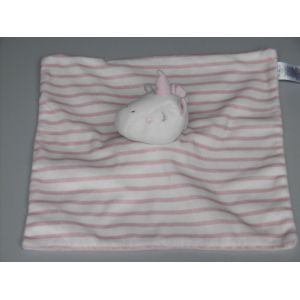 Doudou Licorne Plat Rayé Rose Blanc Primark - Occasion