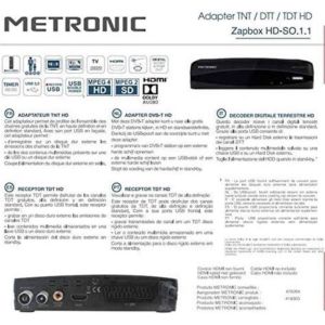 Adaptateur TNT TNT HDDTT TDT2-HD TDT HD Zapbox HD-SO.1.1 de Metronic HDMI USB record enregistrement USB double power décodeur digital terrestre &#39;TV télévision démodulateur adapter DVB-T HD 441615 - Occasion