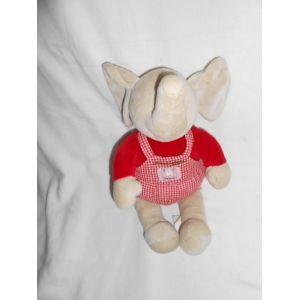 Doudou Éléphant India Gris Babynat Bout'chou Bout Chou 28cm Boutchou Monoprix Salopette Carreau Rouge Vichy Bille Dans Le Corps - Occasion