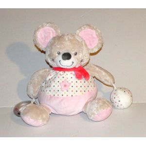 Souris D'activités Doudou Boule Mots D'enfants Peluche Souris Rose Blanc Étoilés - Occasion
