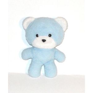 Peluche Ours Bleu Blanc Vintage Ajena - Doudou Ourson Bleu 22 Cm - Occasion