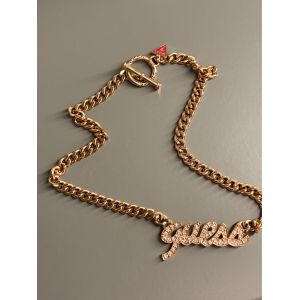Collier Guess Dor&eacute; - Grosse Maille Gourmette Et Strass - Occasion