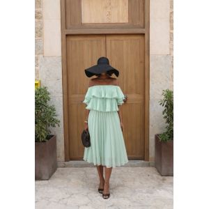 Robe Bustier Vert D&rsquo;Eau Asos Pliss&eacute;e Volants Doubl&eacute;e &ndash; &Eacute;t&eacute; C&eacute;r&eacute;monie - Occasion